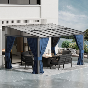 ASJMR 10x14 Ft Wall Mounted Gazebo with Polycarbonate Roof